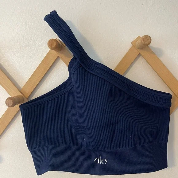 SOLD🚨Alo Navy Blue Ribbed One-Shoulder Top - Picture 1 of 5